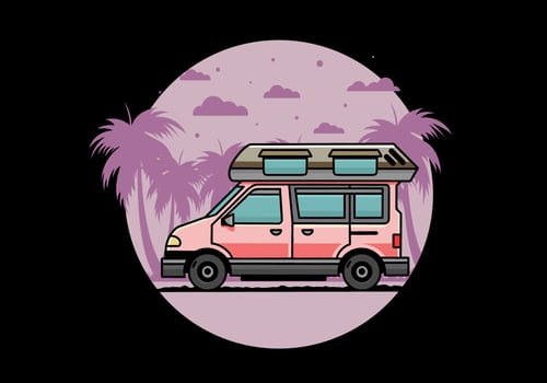 Van camper illustration badge design vector
