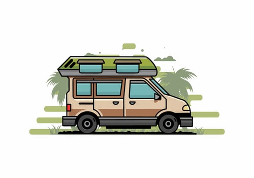 Van camper illustration badge design vector