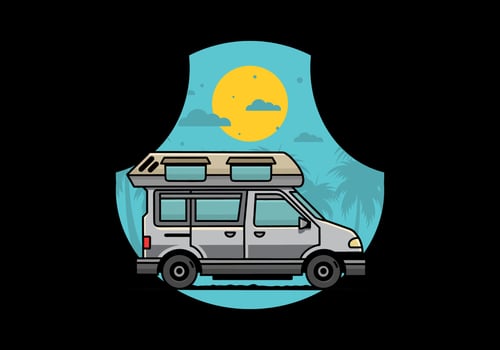 Van camper illustration badge design vector