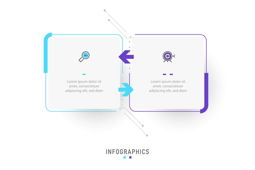 Vector Infographic label design template with icons and 2 options or steps. Can be used for process diagram, presentations, workflow layout, banner, flow chart, info graph.