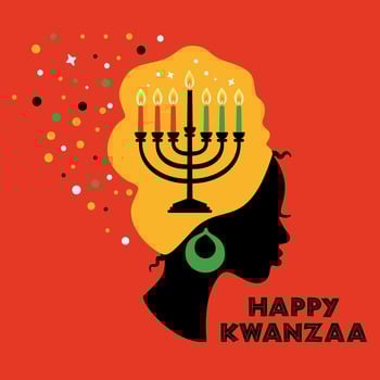 Greeting card for Kwanzaa with African women. Vector illustration. Happy Kwanzaa decorative greeting card. seven kwanzaa candles in vector.