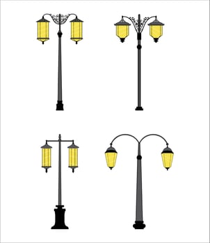 Set of Street Lamp Vintage Colored Vector