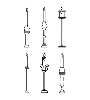 Set of Candlestick Vintage Outline vector
