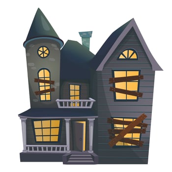 Halloween haunted house isolated on white background. Vector illustration.