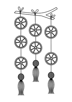 Decoration with orange circles suspended on strings for apartment and house design vector