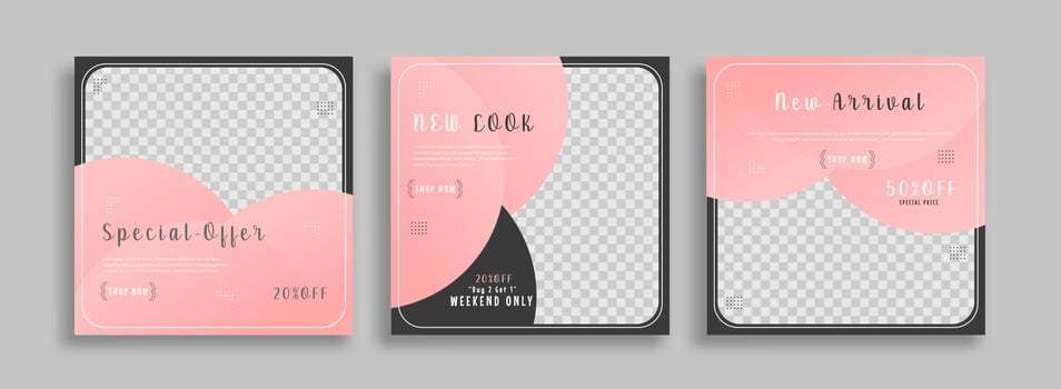 Editable minimal square banner template with geometric shapes for social media post, story and web internet ads. Vector illustration