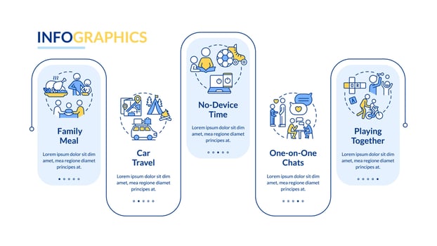Quality time together blue rectangle infographic template. Data visualization with 5 steps. Process timeline info chart. Workflow layout with line icons. vector