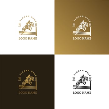 Horse Rider Jumping Logo Retro Style Elegant For Brand Company or Your Product With Bright Gold COlor vector