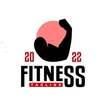 hand showing bicep for gym studio logo. fitness logo vector template.