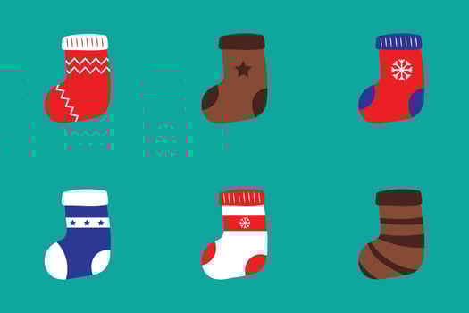 Set of Christmas stocks. A set of six different socks for Christmas gifts on a white background vector