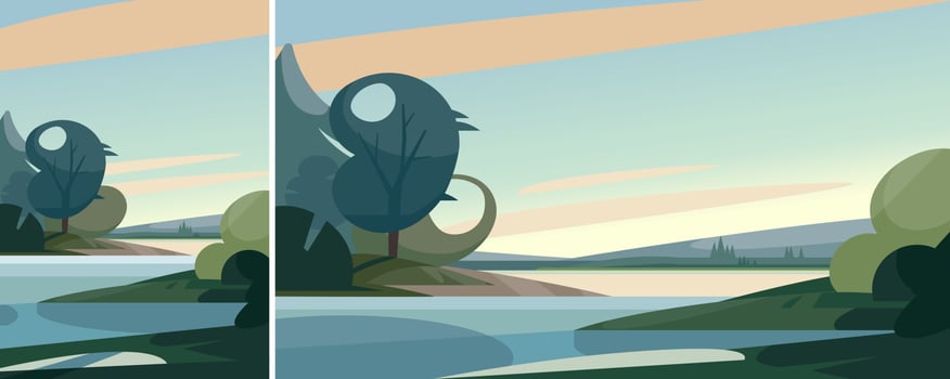 Spring landscape with river. Natural scenery in different formats. vector