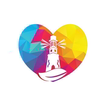 Green lighthouse heart shape concept logo template design. Leaf and Lighthouse Logo Template. vector