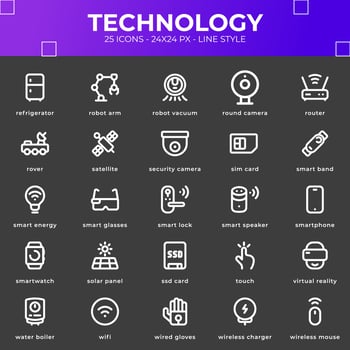Technology icon pack with black color vector