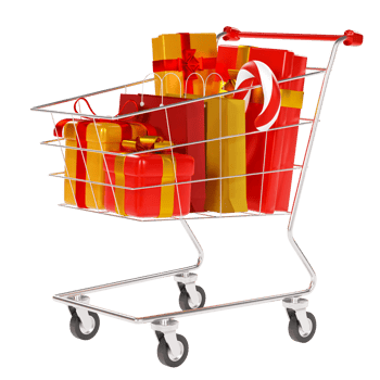 Shopping cart with Christmas gift isolated 3d render png