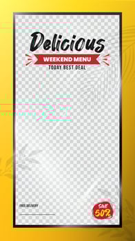 Delicious food menu social media stories template design vector