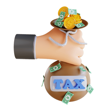 3D illustration hand holding money bag and tax png