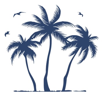 Three palm trees grow nearby on the beach vector
