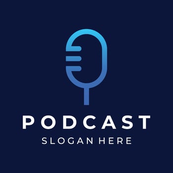 Podcast logo template vector design with modern trendy microphone audio. Podcasts for studio, interview, multimedia and web.