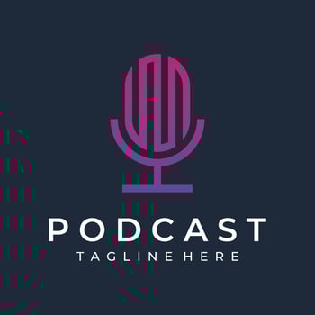 Podcast logo template vector design with modern trendy microphone audio. Podcasts for studio, interview, multimedia and web.