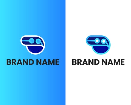 VR Logo design vector template negative space. Man Head with Virtual Reality glasses helmet Logotype icon.
