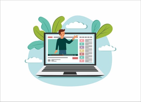 video blogger. People doing review on laptop screen. vector