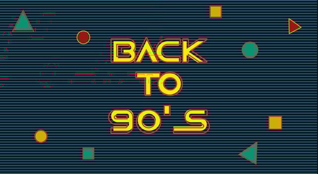 90's design with a neon style. Dark background with holographic shape, retro, color, banner vector