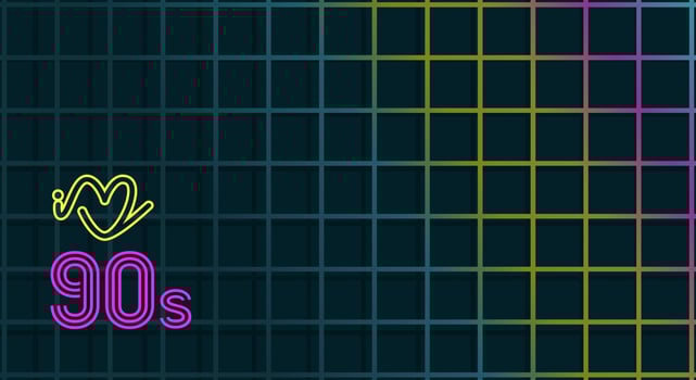 90's design with a neon style. Dark background with holographic shape, retro, color, banner vector