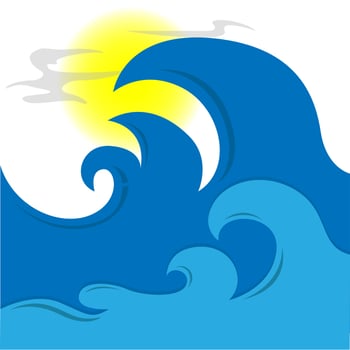 Vintage style waves and sun vector. Surf ocean wave and palm, tree in color vintage style illustration vector