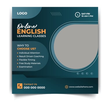 Modern social media ads banner design template for online language learning course post vector