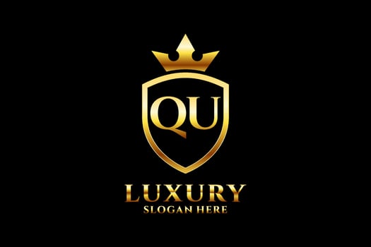 initial QU elegant luxury monogram logo or badge template with scrolls and royal crown - perfect for luxurious branding projects vector