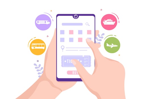 Ticket Travel Online Booking Service App on Smartphone Template Hand Drawn Cartoon Flat Illustration for Trip Planning vector
