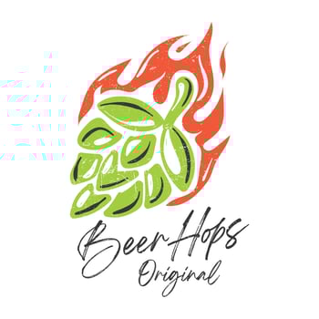 Hand Drawn Hop cone and fire label. Design elements for logo, badge, emblem, restaurant menu, beer pub, brewery vector