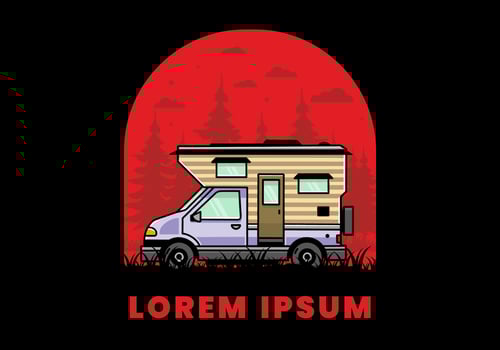 Van box camper illustration badge design vector
