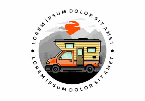 Van box camper illustration badge design vector