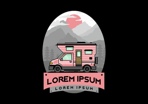 Van box camper illustration badge design vector