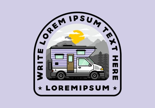 Van box camper illustration badge design vector