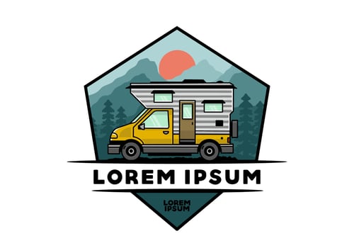 Van box camper illustration badge design vector