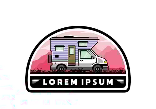Van box camper illustration badge design vector