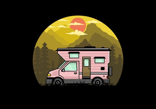 Van box camper illustration badge design vector