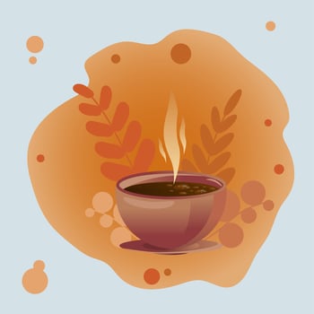 A cup of tea, autumn leaves, warm background, hygge vector