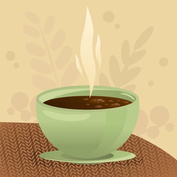 A cup of tea, autumn leaves, warm background, hygge vector
