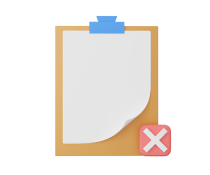 3D clipboard with cross mark. 3D rendering png
