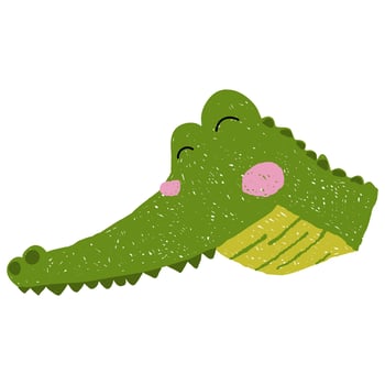 Crocodile avatar. Hand drawn cartoon crocodile. Color pencil effect. Vector illustration for children.