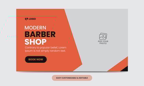 Modern barber shop video thumbnail template. Editable salon web banner template vector