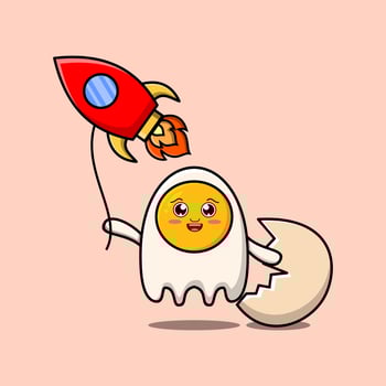 Cute cartoon fried eggs float with rocket balloon vector