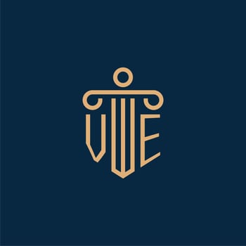VE initial for law firm logo, lawyer logo with pillar vector