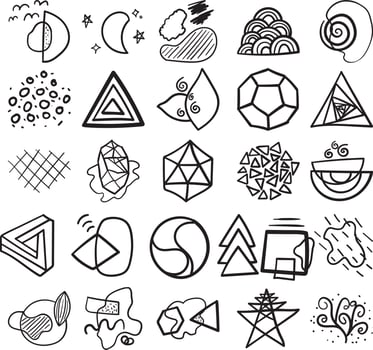 Abstract Hand Drawn Doodle Line Art Outline Set vector