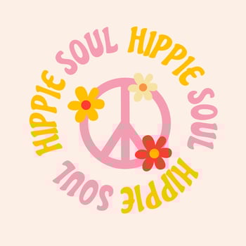 Retro groovy card with vintage lettering hippie soul. Nostalgic and retro card. Vector lettering and stars