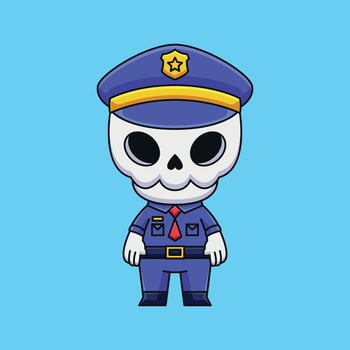 cute police skull cartoon doodle hand drawn concept vector kawaii icon illustration