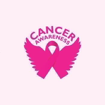 Cancer Awareness Ribbon with Pink Color Wings Vector Illustration